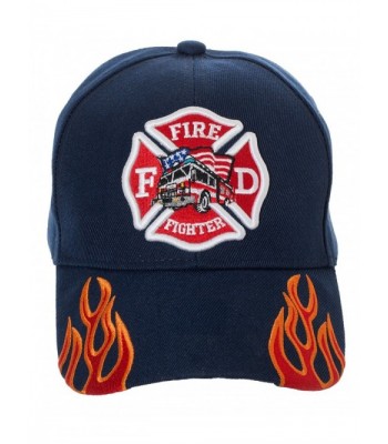 Artisan Owl Fire Fighter Fire Department Rescue Flames Baseball Cap Hat - Navy Blue - CM18699Q7X6