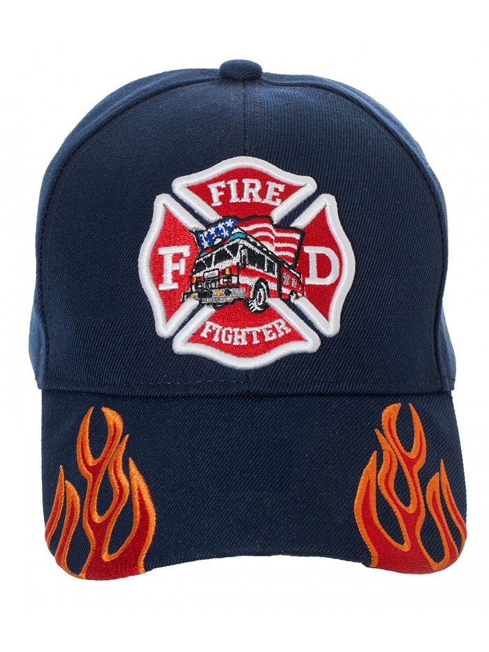 Artisan Owl Fire Fighter Fire Department Rescue Flames Baseball Cap Hat - Navy Blue - CM18699Q7X6
