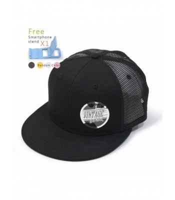 Plain Cotton Twill Flat Brim Mesh Adjustable Snapback Trucker Baseball Cap (Varied Colors) - Black - CJ1258SO2UT