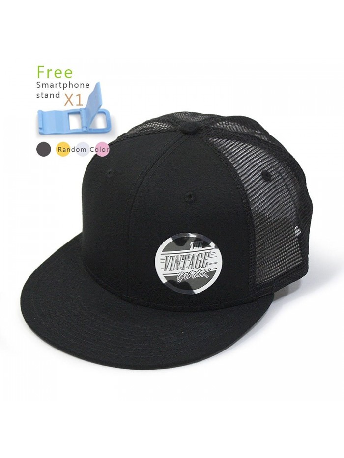 Plain Cotton Twill Flat Brim Mesh Adjustable Snapback Trucker Baseball Cap (Varied Colors) - Black - CJ1258SO2UT