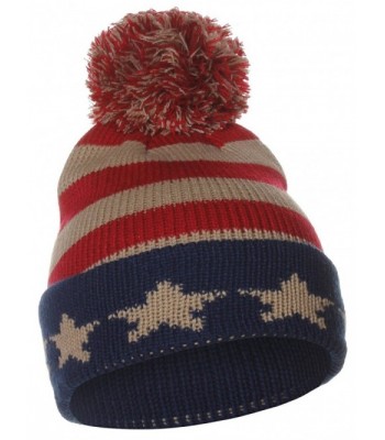 US Cities USA City Block Letters Cuff Beanie Knit Pom Pom Hat Cap - Navy/Red - C911P96WAQ3