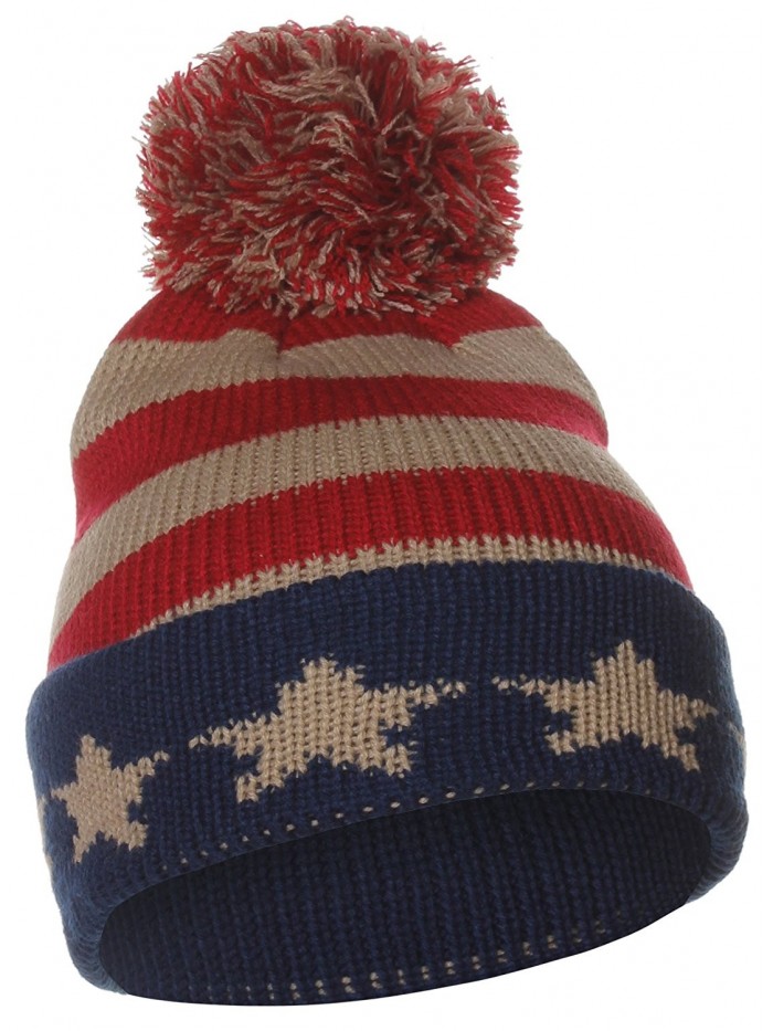 US Cities USA City Block Letters Cuff Beanie Knit Pom Pom Hat Cap - Navy/Red - C911P96WAQ3