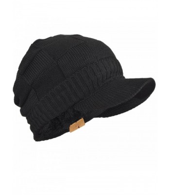 FORBUSITE Mens Chunky Fleece Winter Visor Beanie Knit Cap Hat B322 - Black - CX186ILY85A