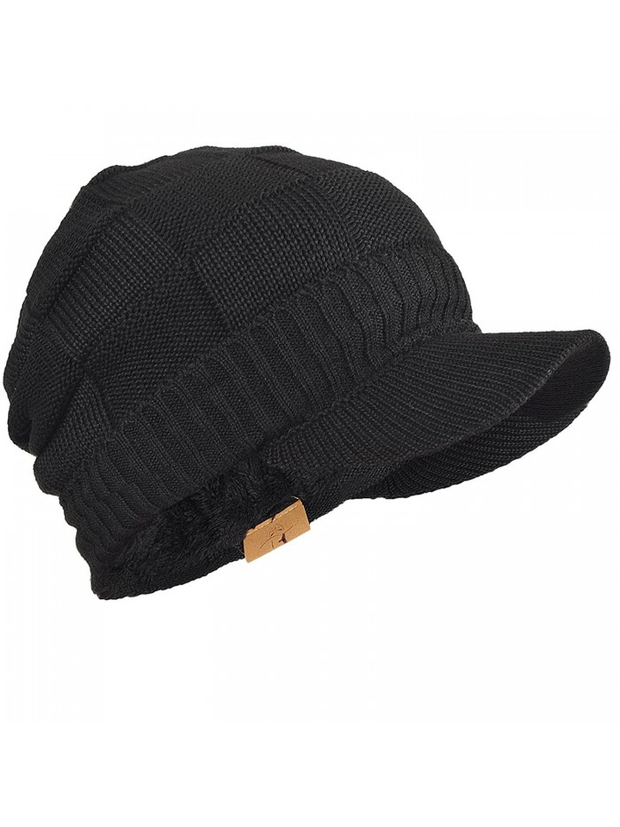 FORBUSITE Mens Chunky Fleece Winter Visor Beanie Knit Cap Hat B322 - Black - CX186ILY85A