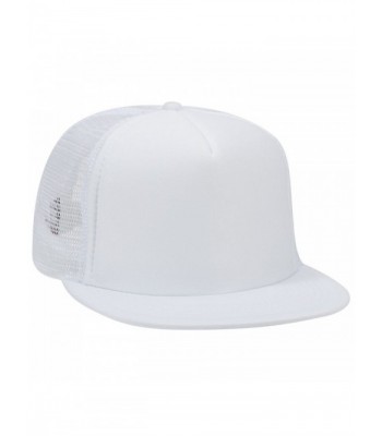 Otto Snap Round Flat Visor High Crown Mesh Back 5 Panel Trucker Snapback - White - CY12FN77OF5