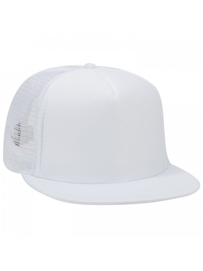 Otto Snap Round Flat Visor High Crown Mesh Back 5 Panel Trucker Snapback - White - CY12FN77OF5