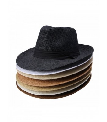 FUNOC Short Straw Fedoras Panama in Men's Fedoras