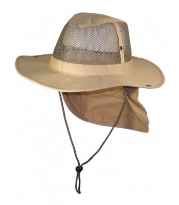 Tropic Hats Summer Wide Brim Mesh Safari/Outback W/Neck Flap & Snap Up Sides - Khaki - CU1827KWZQ2