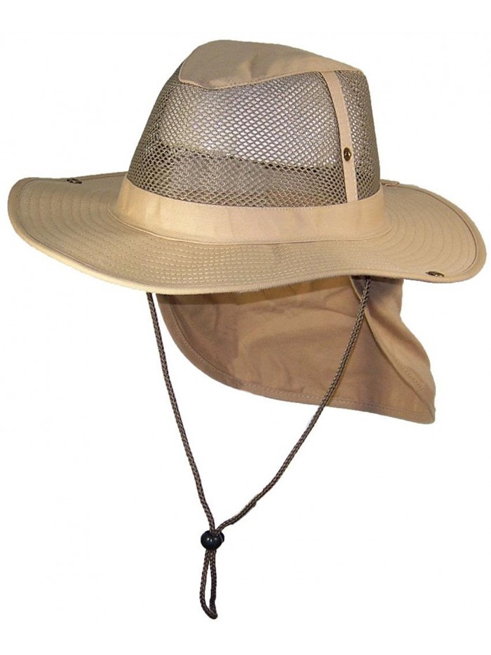 Tropic Hats Summer Wide Brim Mesh Safari/Outback W/Neck Flap & Snap Up Sides - Khaki - CU1827KWZQ2