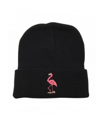 CZZYTPKK Flamingo Warm Winter Hat Knit Beanie Skull Cap Embroidered Soft Headwear - Black - CA1880DAWE6