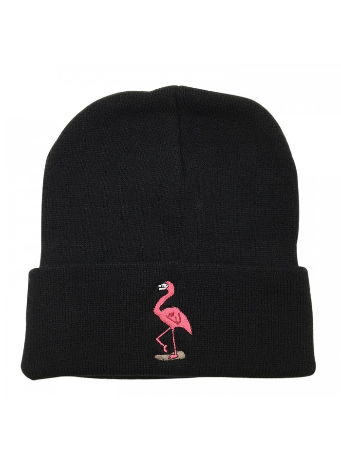 CZZYTPKK Flamingo Warm Winter Hat Knit Beanie Skull Cap Embroidered Soft Headwear - Black - CA1880DAWE6