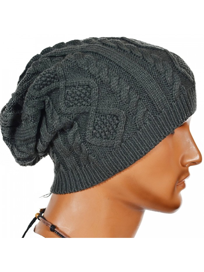 Men Cable Knit Beanie Cap Winter Skull Ski Hat - Dark Gray - C711RY82CTP