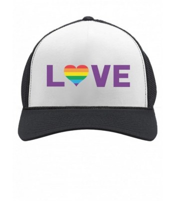 TeeStars Gay Love - Rainbow Heart Gay & Lesbian Pride Trucker Hat Mesh Cap - Black/White - CR1845R266R