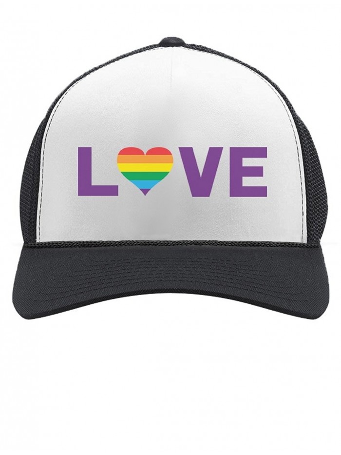 TeeStars Gay Love - Rainbow Heart Gay & Lesbian Pride Trucker Hat Mesh Cap - Black/White - CR1845R266R