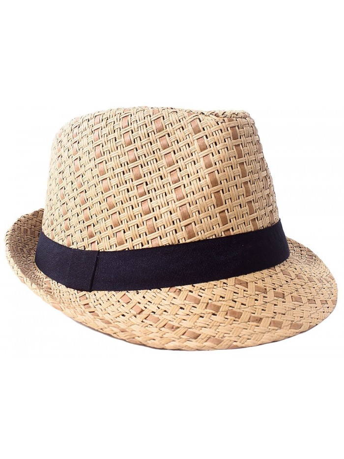 D Diana Dickson Men/Women's Summer 2 Tone Colored Straw Fedora Hat - Brown/Black - C11808IM6TG