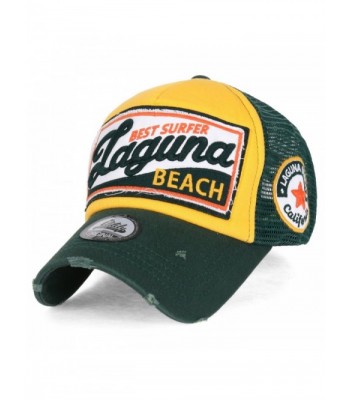 ililily Laguna Beach Vintage Distressed Trucker Hat Snapback Baseball Cap - Green - C412JU4PJE5
