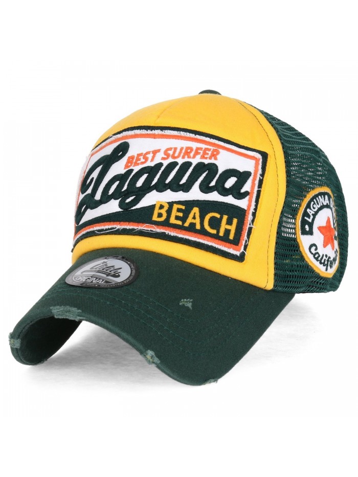 ililily Laguna Beach Vintage Distressed Trucker Hat Snapback Baseball Cap - Green - C412JU4PJE5