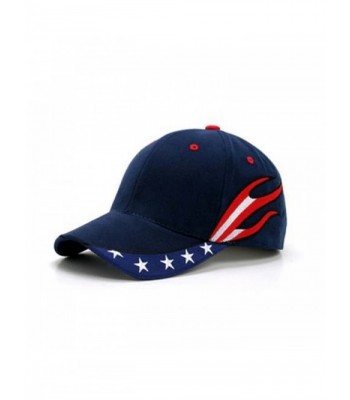 American Flag USA US Stream Patriotic Stars Flames Embroidered Adjustable Baseball Cap Hat - Navy - C018556X2XC