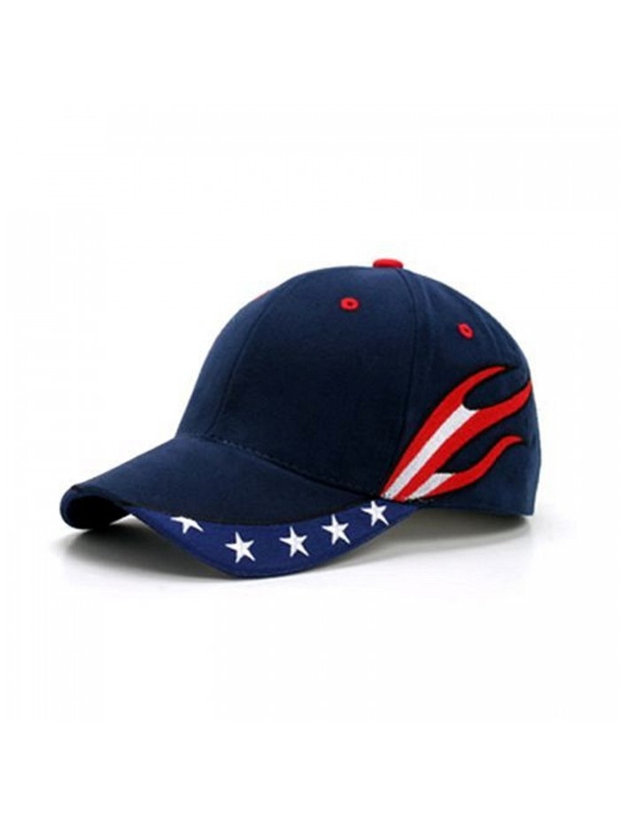 American Flag USA US Stream Patriotic Stars Flames Embroidered Adjustable Baseball Cap Hat - Navy - C018556X2XC