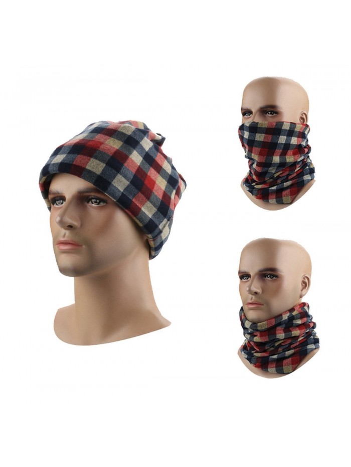 Leories Winter Windproof Cap Fleece Balaclava Hood Face Mask Neck Warmer Ski Hat - Red grid - CQ12NYEX733