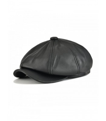 VOBOOM First Layer Cowhide Leather Ivy Hat Cap Eight Pannel Cabbie Newsboy Beret hat - Black - CR1860NKXZ6