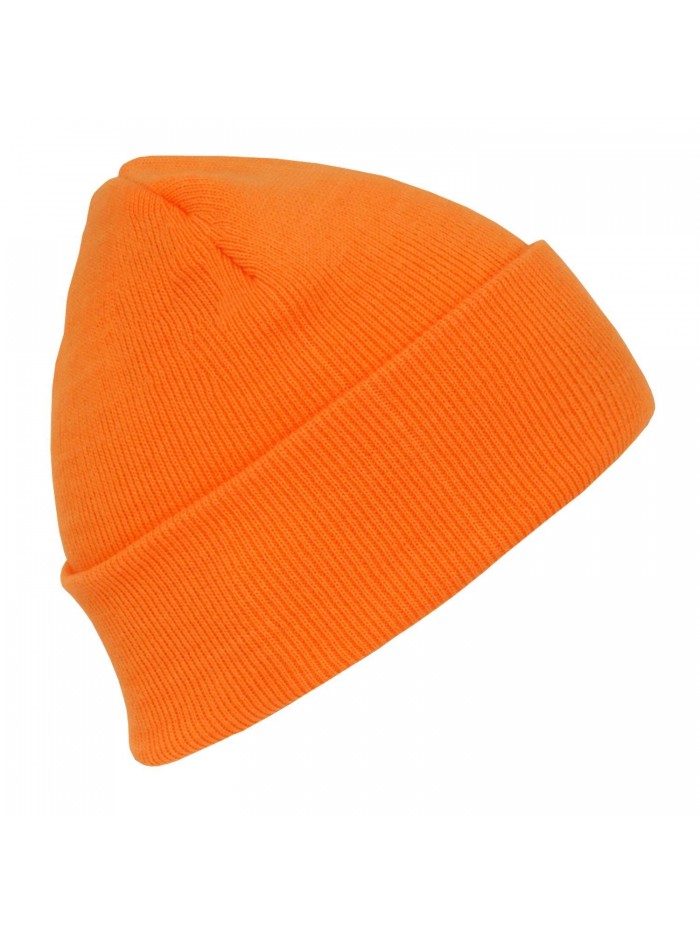 Hot Neon Long Cuffed Winter Beanie - Neon Orange - CX11BC4WR4R