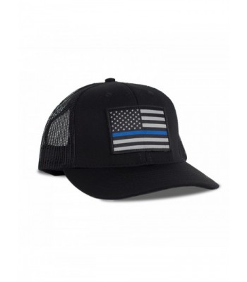 Hoo-Rag Thin Blue Line American Flag Flexfit Hat - Snapback Mesh Trucker - CZ12FOV0KXD