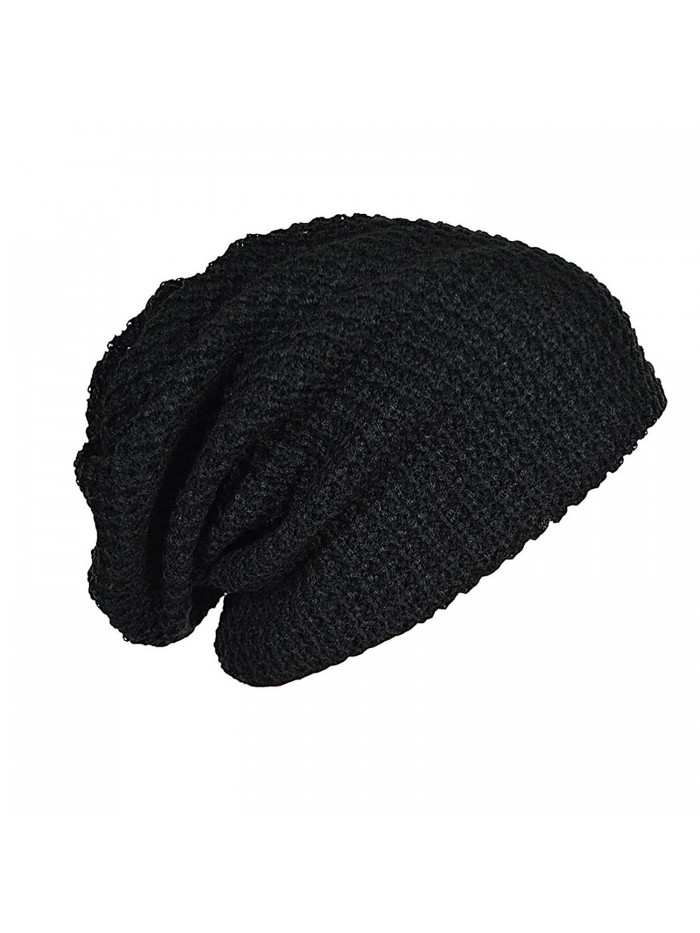 Maying Mens Slouchy Long Beanie Knit Cap For Summer Winter Oversize - Black - CN12MYPJF08