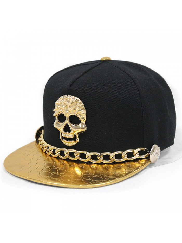 Hip-hop Hat Metal Skull Studded Snapback with Chain (6colors-adjustable) - Black 018 - CW121TOUT2L
