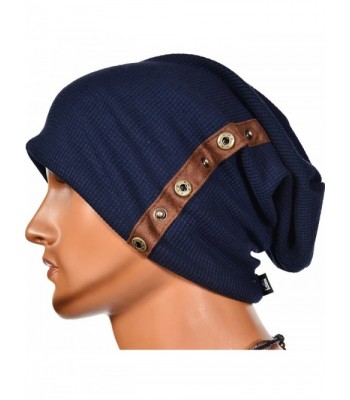 Stylish Fastener Men Oversize Slouchy Soft Beanie Cap Hat - Navy - CF11RNJCWGX