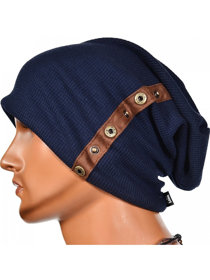 Stylish Fastener Men Oversize Slouchy Soft Beanie Cap Hat - Navy - CF11RNJCWGX