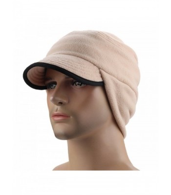 FEOYA Winter Warm Skull Cap With Earflap Outdoor Windproof Fleece Visor Hat - Beige - C212NULPMQE