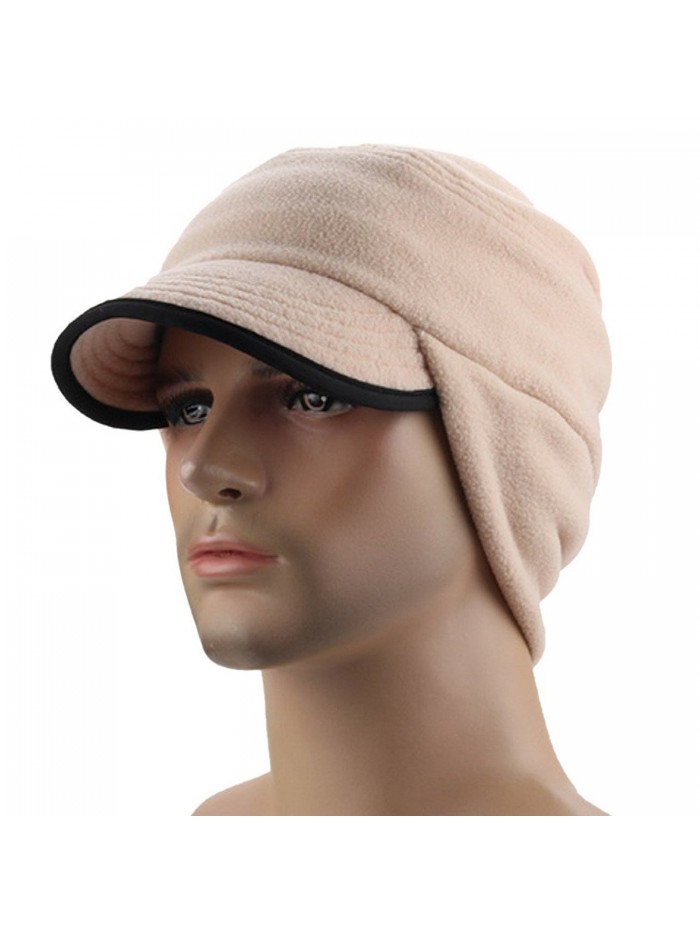 FEOYA Winter Warm Skull Cap With Earflap Outdoor Windproof Fleece Visor Hat - Beige - C212NULPMQE