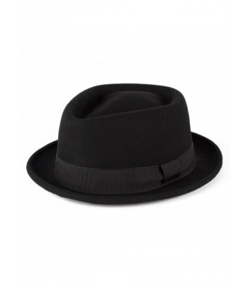 100% Wool Diamond Shaped Pork Pie Hat With Grosgrain Band Handmade In Italy - Black - CP12EW84Q2Z