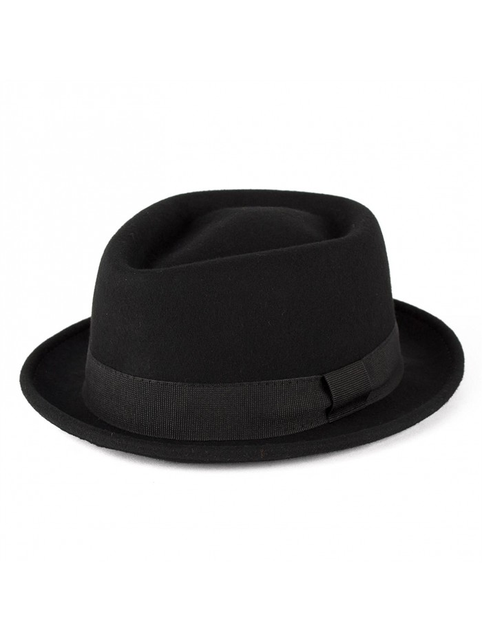 100% Wool Diamond Shaped Pork Pie Hat With Grosgrain Band Handmade In Italy - Black - CP12EW84Q2Z