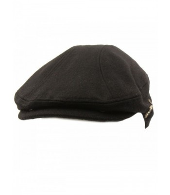 Men's Front Snap Wool Solid Flat Golf Ivy Driving Cabby Cap Hat - Black - CJ11HZHG629