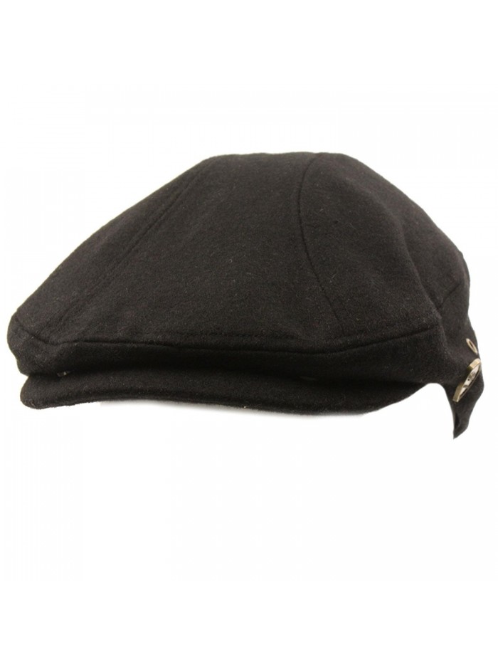 Men's Front Snap Wool Solid Flat Golf Ivy Driving Cabby Cap Hat - Black - CJ11HZHG629