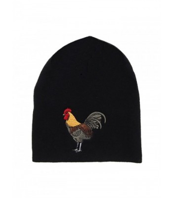 Winter Rooster Embroidery Beanie Skull Cap Hat - Black - CI11Q9KFSX1