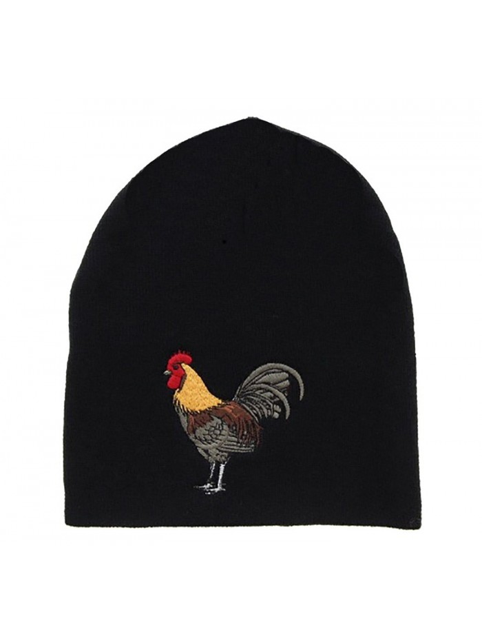 Winter Rooster Embroidery Beanie Skull Cap Hat - Black - CI11Q9KFSX1