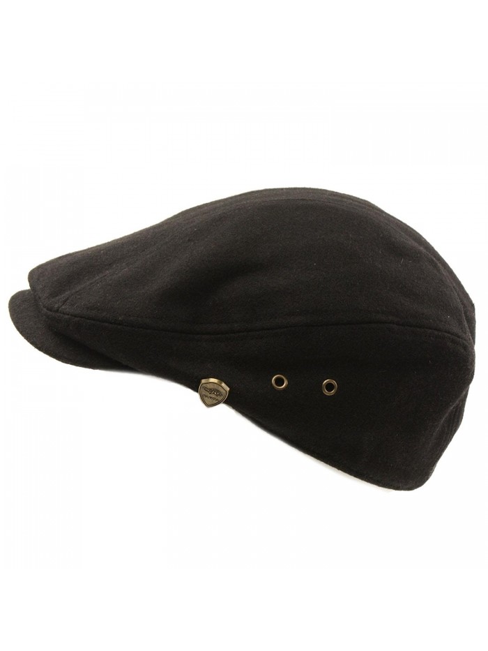 Men's Front Snap Wool Solid Flat Golf Ivy Driving Cabby Cap Hat - Black ...