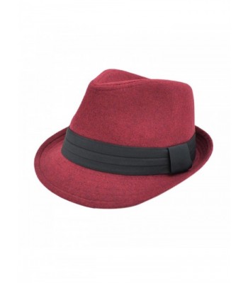 TrendsBlue Unisex Classic Solid Color Felt Fedora Hat With Black Band - Different Colors - Burgundy - CZ12CFYPIT3