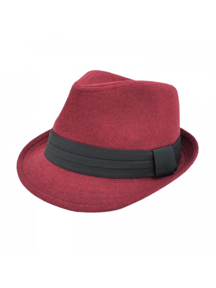 TrendsBlue Unisex Classic Solid Color Felt Fedora Hat With Black Band - Different Colors - Burgundy - CZ12CFYPIT3