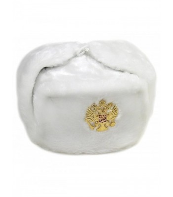 Russian Fur Hat Ushanka Military * WHITE * XL (62) Imperial Eagle Crest Badge - CI11FWLHK61