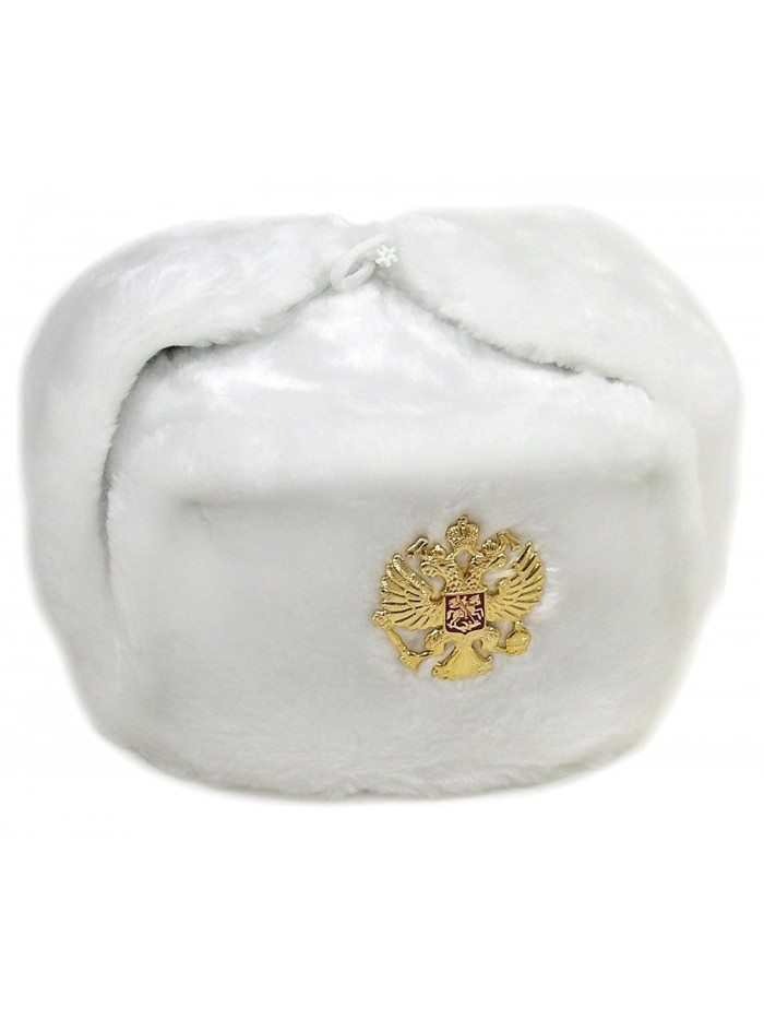 Russian Fur Hat Ushanka Military * WHITE * XL (62) Imperial Eagle Crest Badge - CI11FWLHK61
