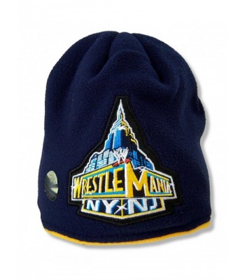 Adult WWE Wrestling Wrestlemania Navy Blue Fleece Beanie Hat - CZ11GEZ1UJH