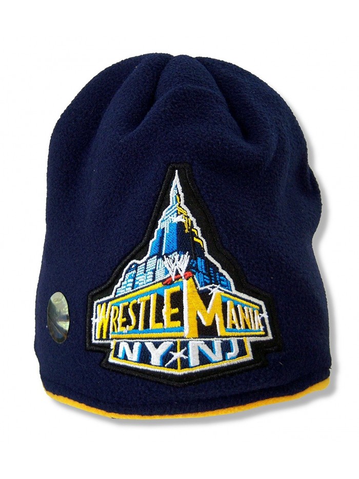 Adult WWE Wrestling Wrestlemania Navy Blue Fleece Beanie Hat - CZ11GEZ1UJH