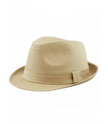 THE HAT DEPOT Unisex Cotton Twill Herringbone Fedora Hat - Khaki - CQ12K7KVNN7