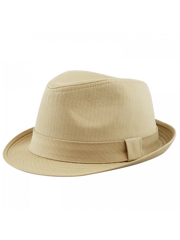THE HAT DEPOT Unisex Cotton Twill Herringbone Fedora Hat - Khaki - CQ12K7KVNN7