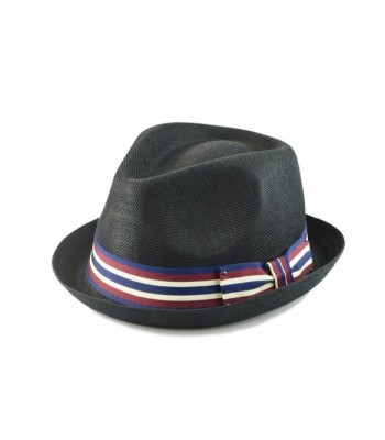 Mens Summer Fedora Hat Turned Up Short Brim Striped Band S/M- L/XL 4Colors - Black - CC12DCE2BHH