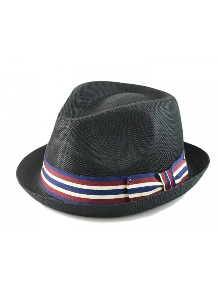 Mens Summer Fedora Hat Turned Up Short Brim Striped Band S/M- L/XL 4Colors - Black - CC12DCE2BHH